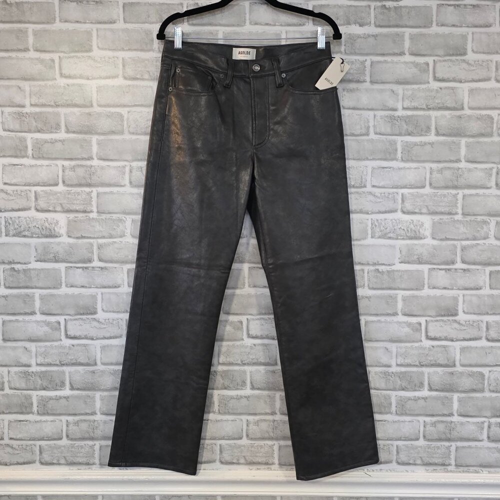 AGOLDE Sloan Leather Jeans Pants Smoke 27 NEW Classic Quiet Luxury Old Money